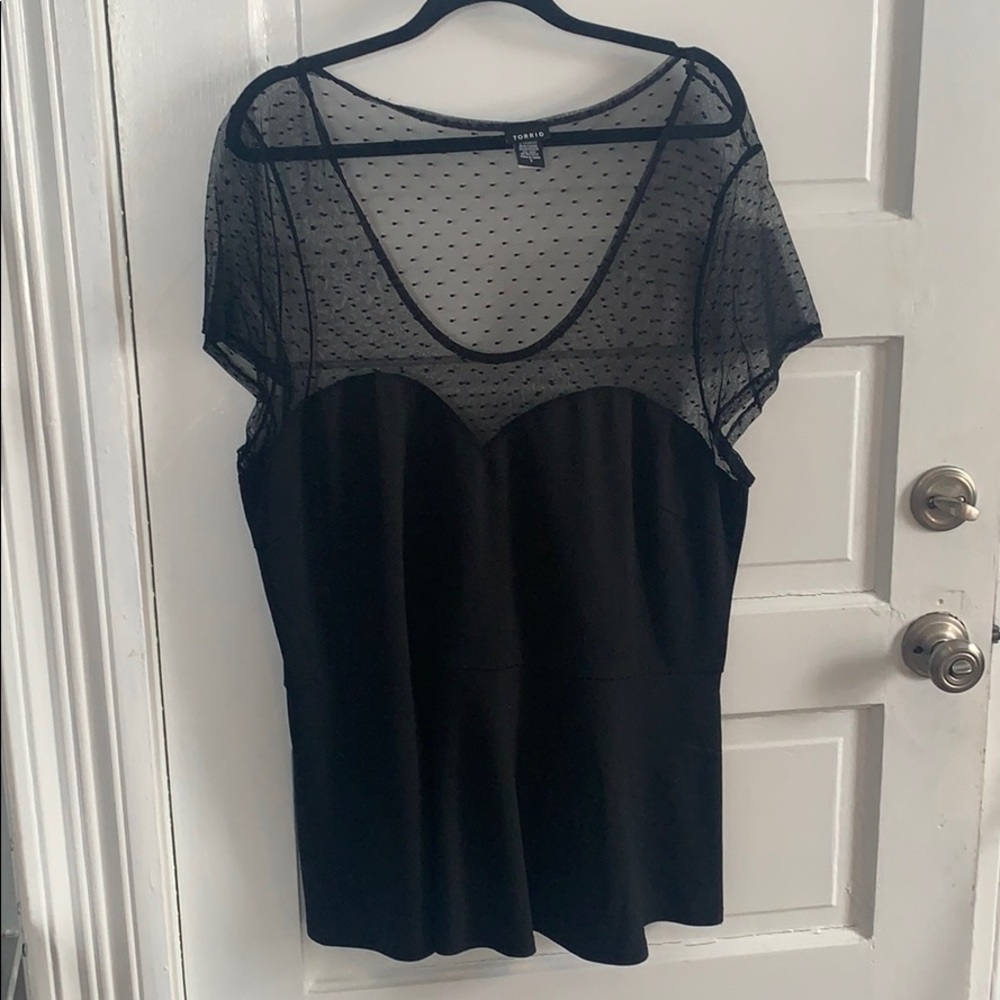 Sheer topped black peplum torrid 3 shirt.
